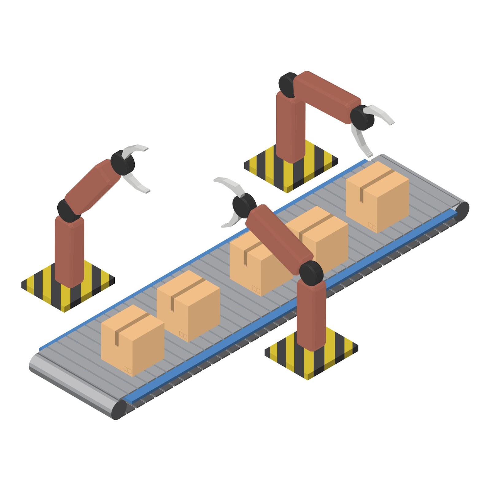 Conventional layer palletizer stacking uniform products efficiently in a warehouse setting.